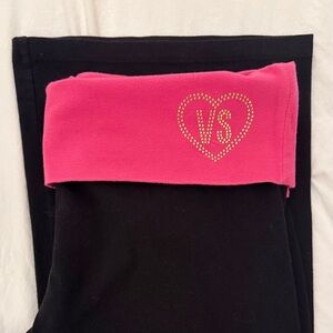 Yoga Flares size Large Long Victoria's Secret Black Pants with Pink Waistband